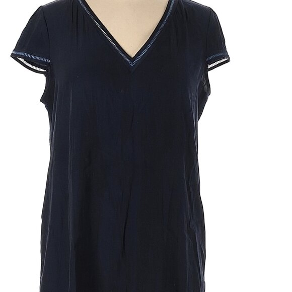 Lola & Sophie Size L Short sleeve Navy Blue v neck Blouse with cap sleeve - Picture 1 of 5